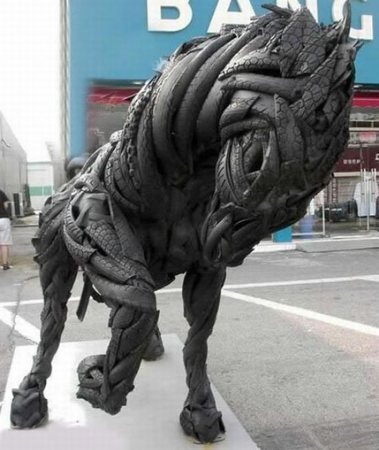 art sculptures from rubber tires