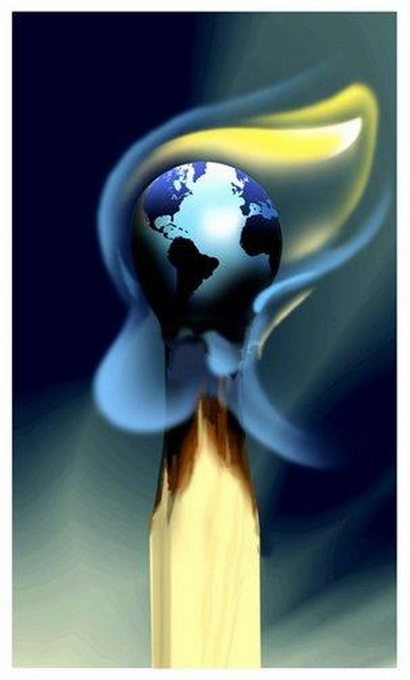 earth on the tip of the candle global warming is h