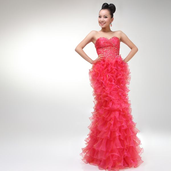 Organza Tiered Coral Wedding Dress