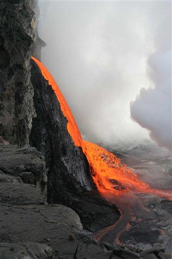 stream of lava from newly exposed cliff side