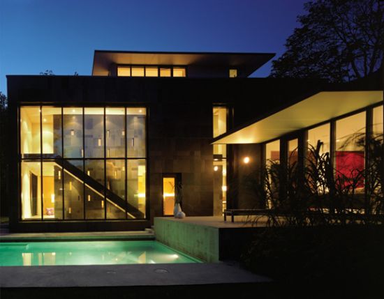 cascade house at night